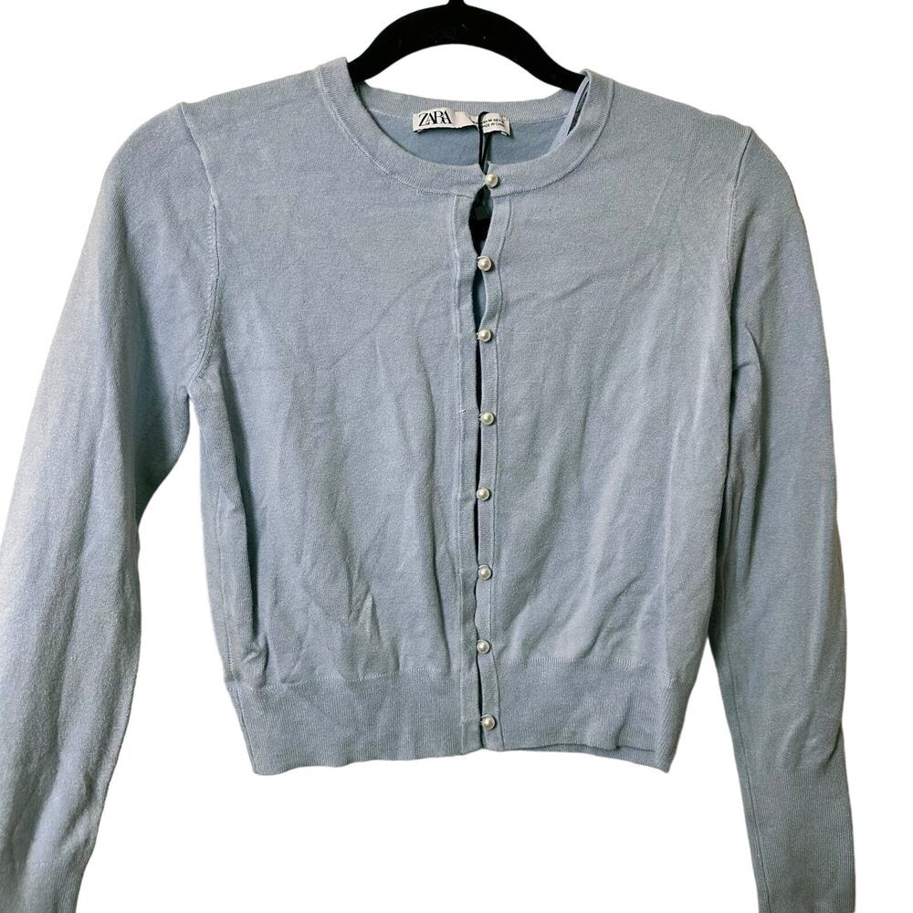 Zara Cardigan with Pearls in Baby Blue Size Medium 8851/007/406